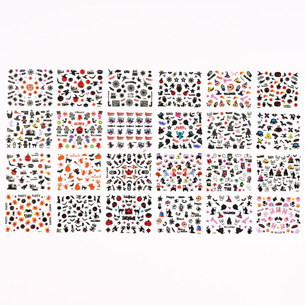 24 Sheets Halloween Nail Stickers Pumpkin Ghost Face Nail Decals 3D Self-Adhesive Nail Supplies Spider Web Cat Bat Nail Art Stickers for Acrylic Nails for Women Kids DIY Manicure Decorations