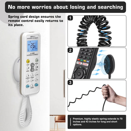 2-Pack Magnetic Remote Control Holders with Spring Ropes - Safely Secure Remotes & Small Items, Wall-Mount with Adhesive, Anti-Loss, Rapid Adsorption, Extendable Spring (Black 43 inch, 2 Pack)