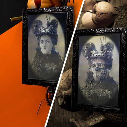 YBB 4 Pack Halloween Moving Picture Frame, 3D Changing Face Horror Portrait Scary Decoration for Home Halloween Party, Castle, Haunted House Decor