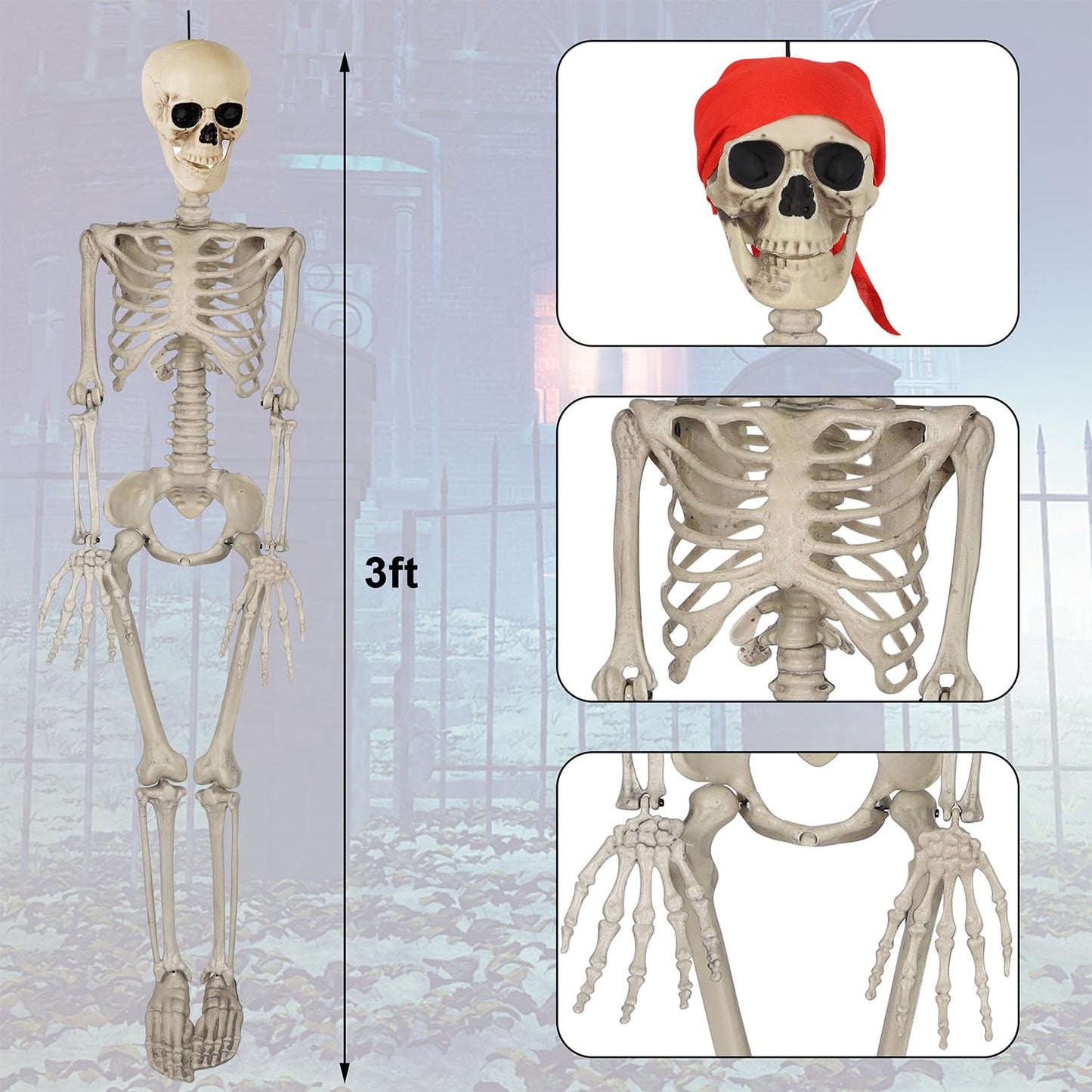yosager 3ft/90cm Halloween Skeleton, Full Body Skeleton, Life Size Human Bones Pose-N-Stay Realistic with Adjustable Joints, Pose Skeleton Prop, Haunted House Decor