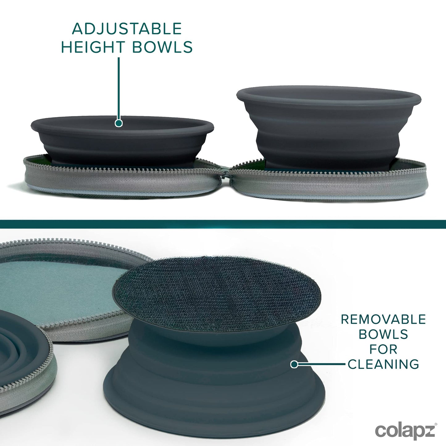 2 x Grey Large Collapsible Dog Bowls for Travel - Collapsible Dog Water Bowl with Case