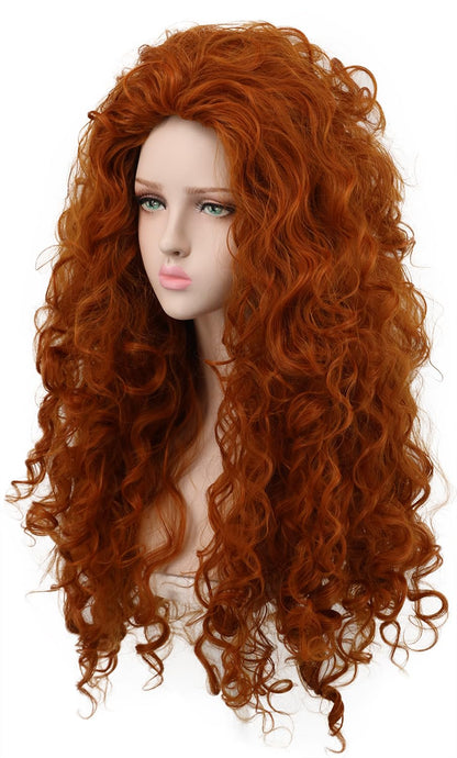 yuehong Womens Long Curly Orange Wig Red Curly Wig Heat Resistant Synthetic Fibers Fluffy Cosplay Costume Hair for Anime Party