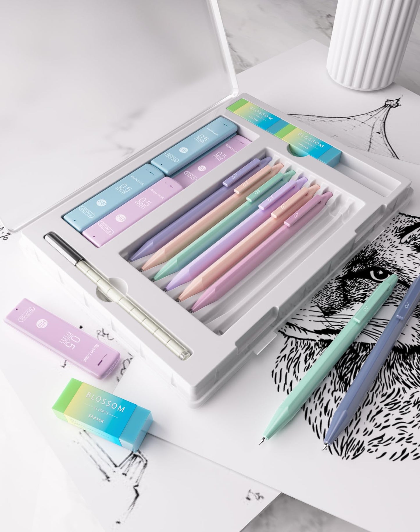 20PACK Mechanical Pencil, 8Pcs 0.5 0.7mm Mechanical Pencils Set With Eraser and 480 Pcs Refills, Cute Colored Preppy School Supplies Gift for Girls Writing - Come With Custom Case