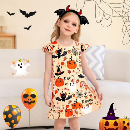 WonderBabe Girls Halloween Nightgown Casual Dress Sleepwear Pajamas Flutter Short Nightgowns for Little Girls Size 5-6 Yellow