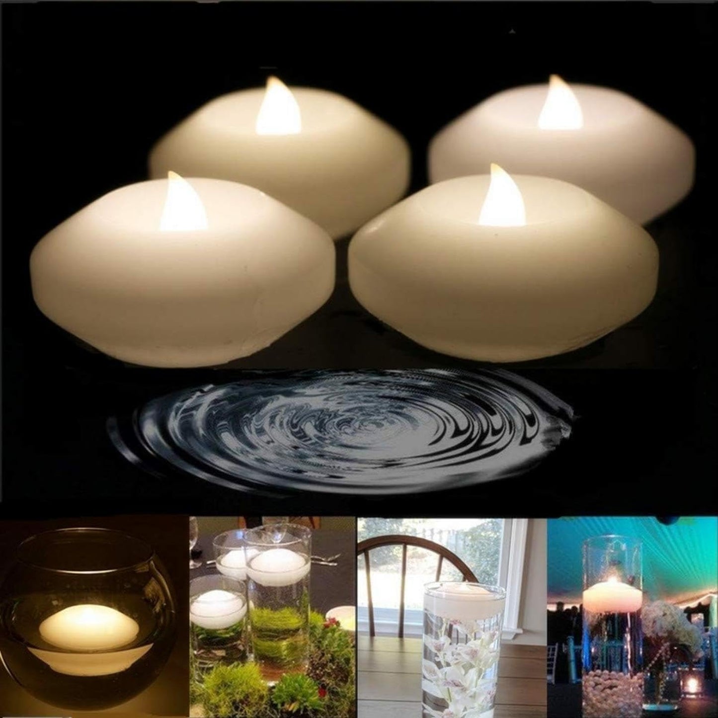 LACGO Pack of 8 LED Waterproof Wax Floating Candles Light 3 inch, Battery-Powered Flameless Flicker Candle, Water Activated Candle, for Baby Shower, Wedding, Home, Party Festival Decor(Warm White)