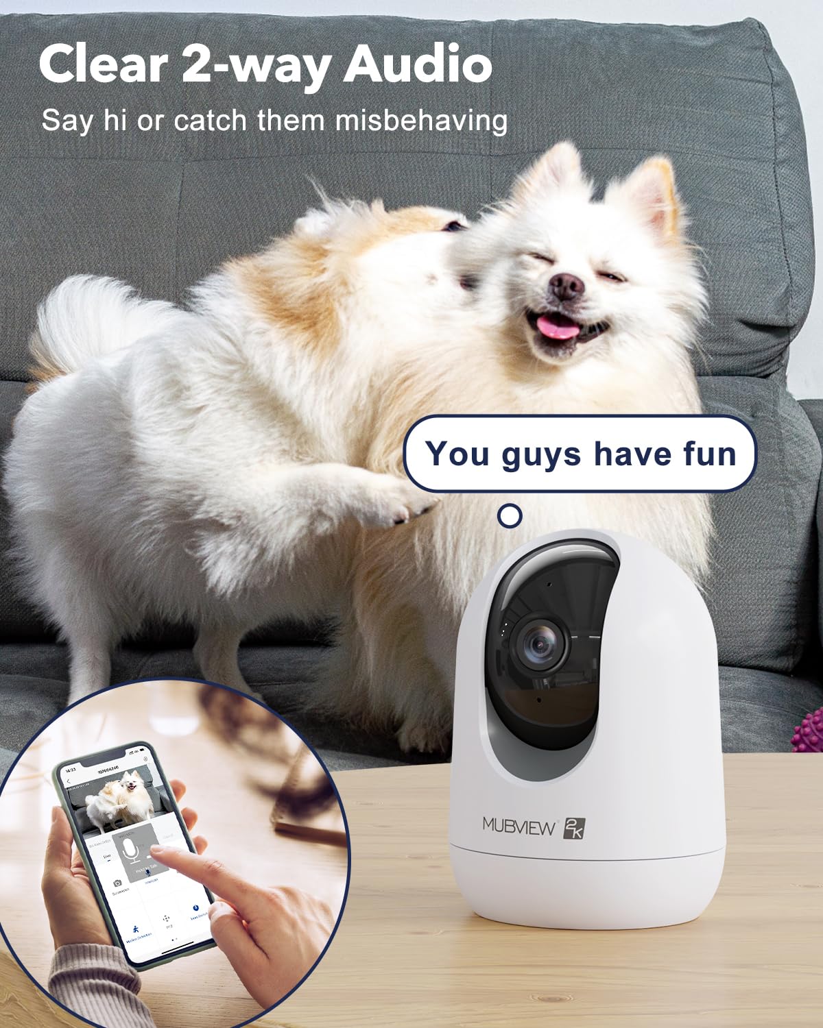 Indoor Security Camera 2K, Pet Camera with Phone App, WiFi Cameras for Home Security Camera for Dog/ Baby Monitor/Elder Pan Tilt, 5/2.4GHz, 24/7, 2-Way Talk, Human Detection, Motion Tracking, Cloud