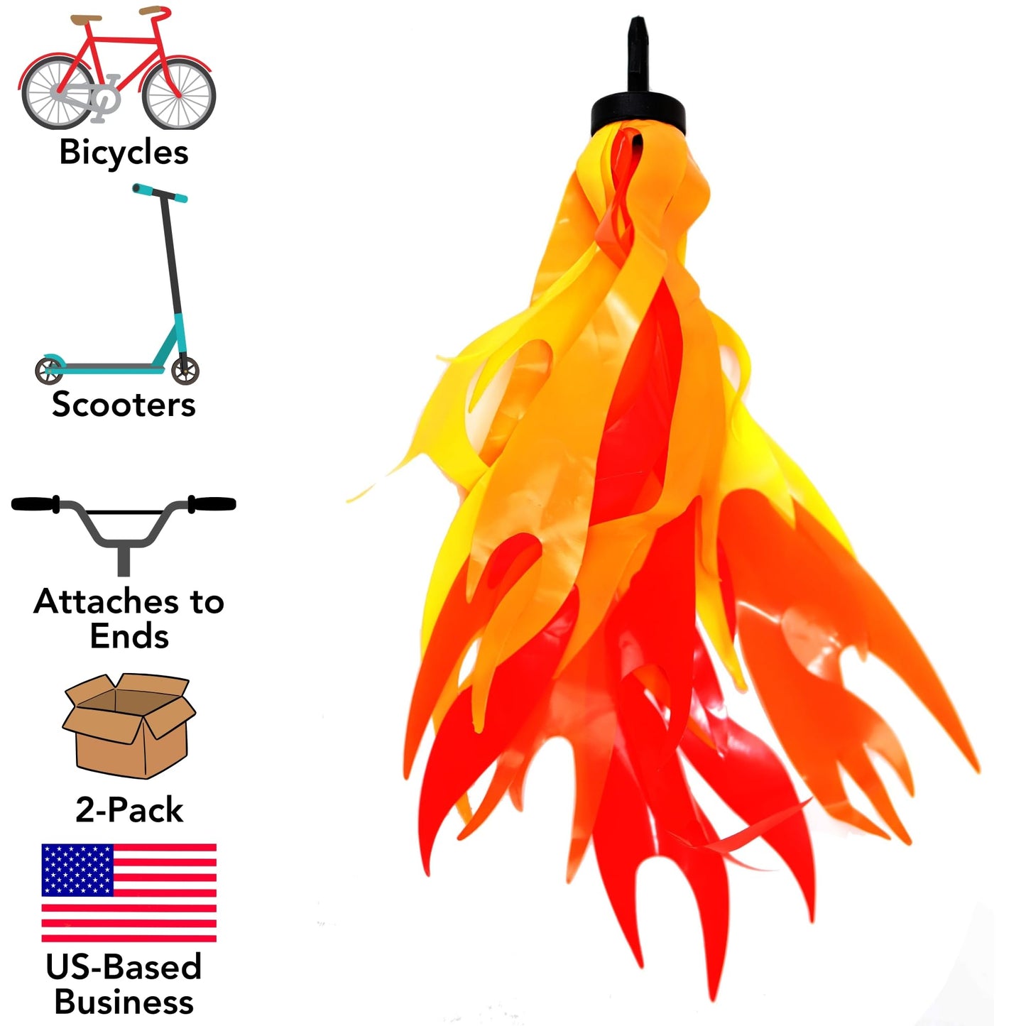 Iconikal Bicycle Scooter Handlebar Flame Streamers, 10-Inch Kids Bike Streamers, Easy Install