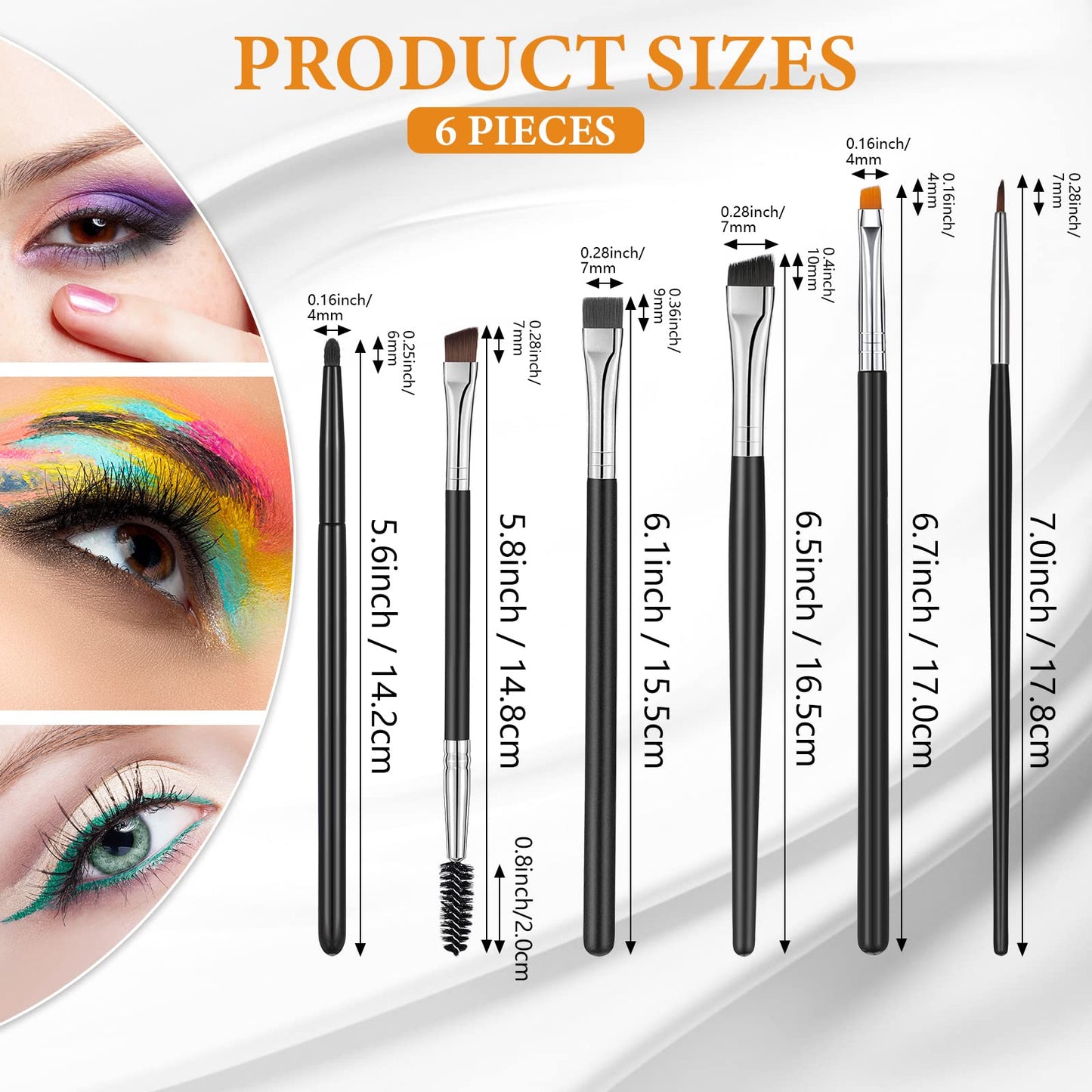 Zopeal 6 Pieces Eyebrow Brush Set Makeup Brush Set Flat Eyeliner Thin Angled Comb Firm Brow Eye Shadow Eyeliner Black Duo Spoolie for Eye Makeup