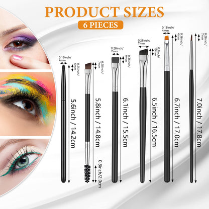 Zopeal 6 Pieces Eyebrow Brush Set Makeup Brush Set Flat Eyeliner Thin Angled Comb Firm Brow Eye Shadow Eyeliner Black Duo Spoolie for Eye Makeup