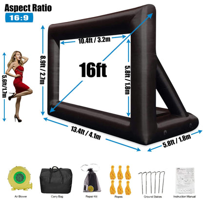 Inflatable Projector Screen - Outdoor Movie Screen Blow Up for Movie Parties Backyard Outside with Air Blower and Carry Bag, Front and Rear Projection (16FT with Blower)