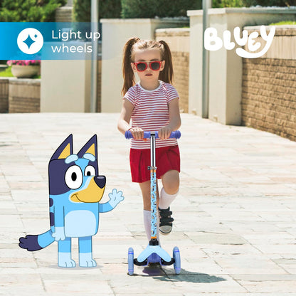 Voyager Self Balancing Kick Scooter with Light Up Wheels, Extra Wide Deck, 3 Wheel Platform, Foot Activated Brake, 75 lbs Limit, Kids & Toddlers Girls or Boys, for Ages 3 and Up, Bluey