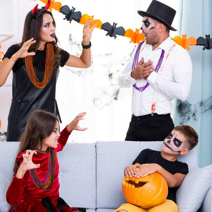 ZZYFGH 12 PCS 33'' 7mm Halloween Bead Necklace, Halloween Purple Black Orange Bead Necklaces for Halloween Parade Throws Halloween Trick or Treat Decorations