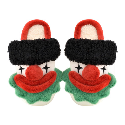 XIXITIAO Halloween Christmas Slippers, Cozy Memory Foam Fuzzy Slipper for Women Men, Comfy Womens House Slippers, Warm Winter Funny Clown House Bedroom Shoes for Woman Indoor, Size 9(Red)