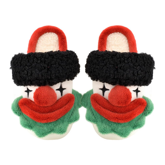 XIXITIAO Halloween Christmas Slippers, Cozy Memory Foam Fuzzy Slipper for Women Men, Comfy Womens House Slippers, Warm Winter Funny Clown House Bedroom Shoes for Woman Indoor, Size 9(Red)