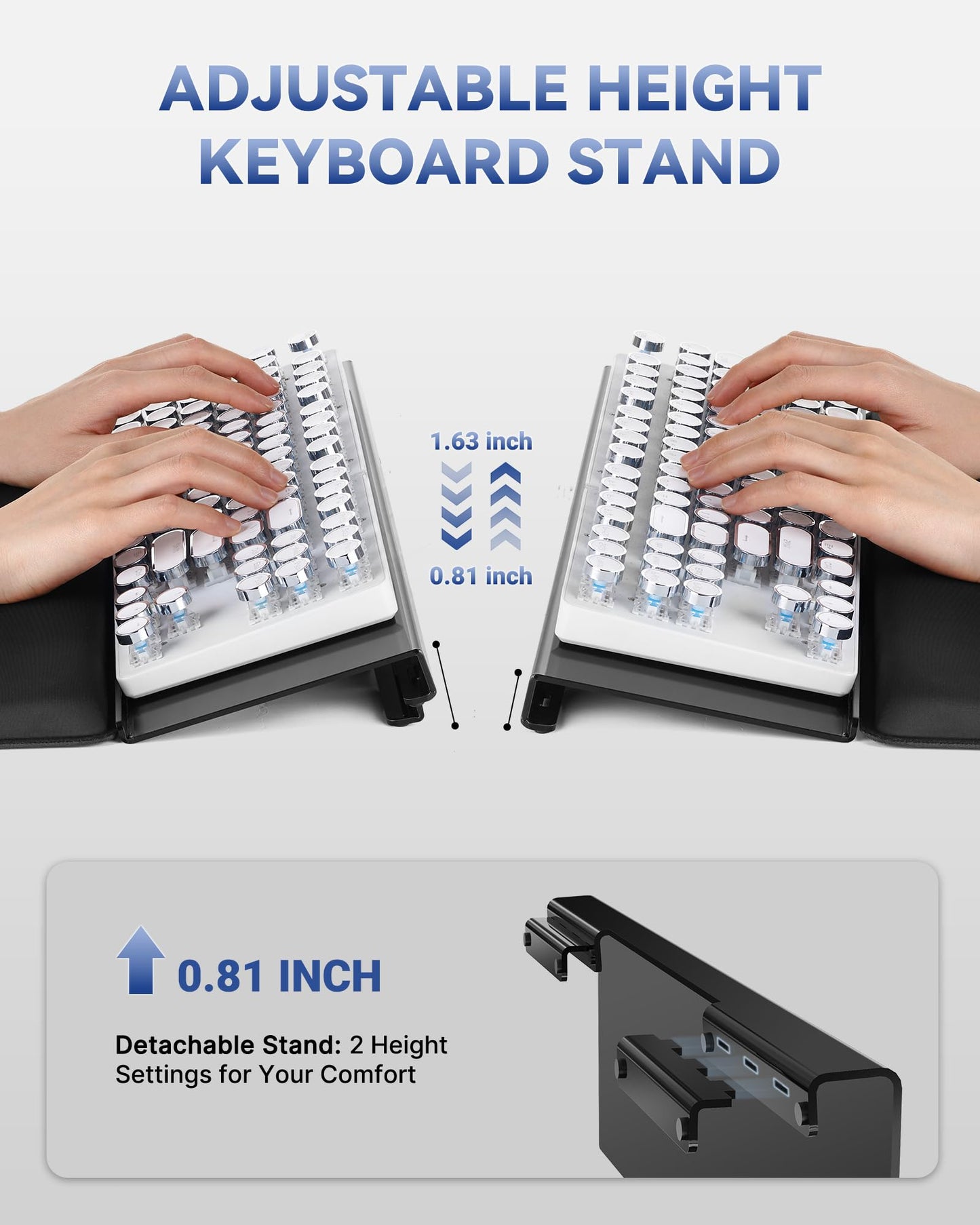 Laborio Computer Keyboard Stand for Desktop, 2-Level Height Adjustment Keyboard Wrist Rest, Non-Slip Key Board Riser Pad for Office, Gaming, and Home Desks