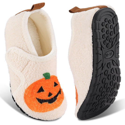 Ibeauti Womens Mens House Slippers Rubber Sole Indoor Slipper Socks Lightweight Fleece Lined Slip-on Barefoot Slippers (Beige Pumpkin, Adult, Women, Numeric Range, Medium, 6, 6.5)