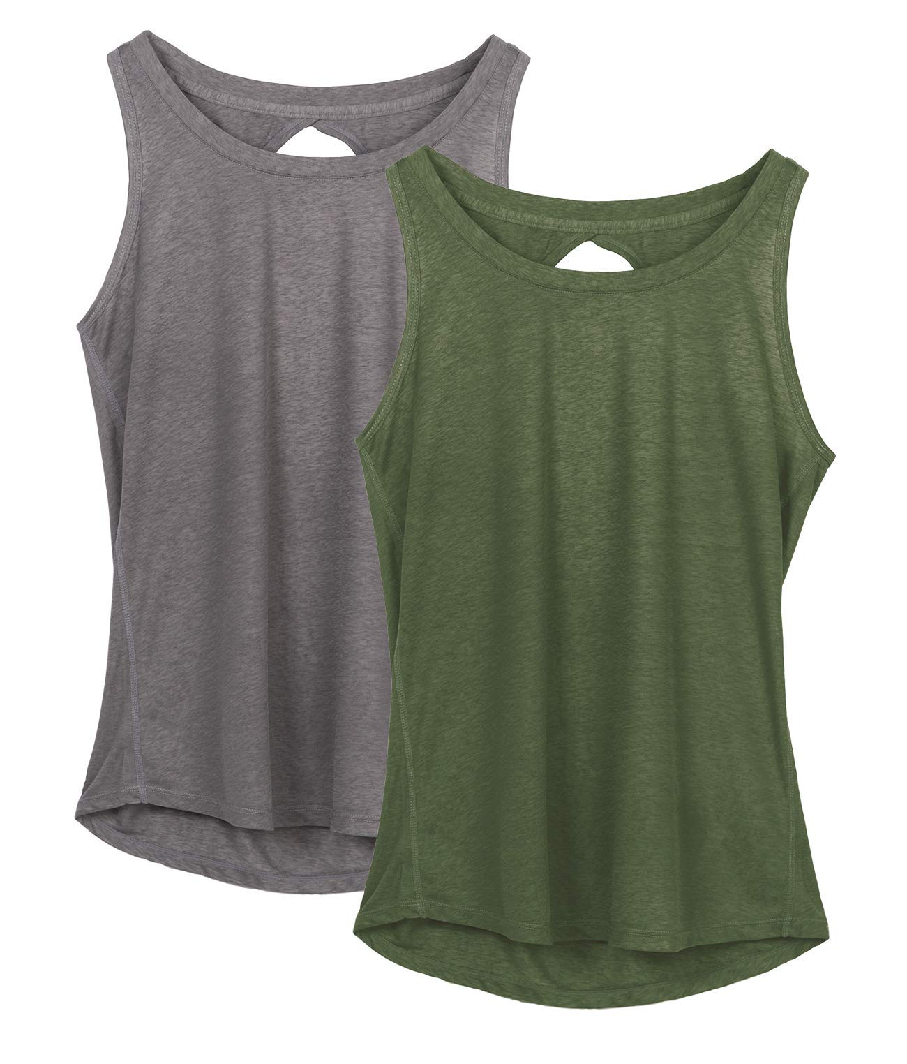 icyzone Yoga Tops Activewear Workout Clothes Open Back Fitness Racerback Tank Tops for Women (S, Grey/Green)