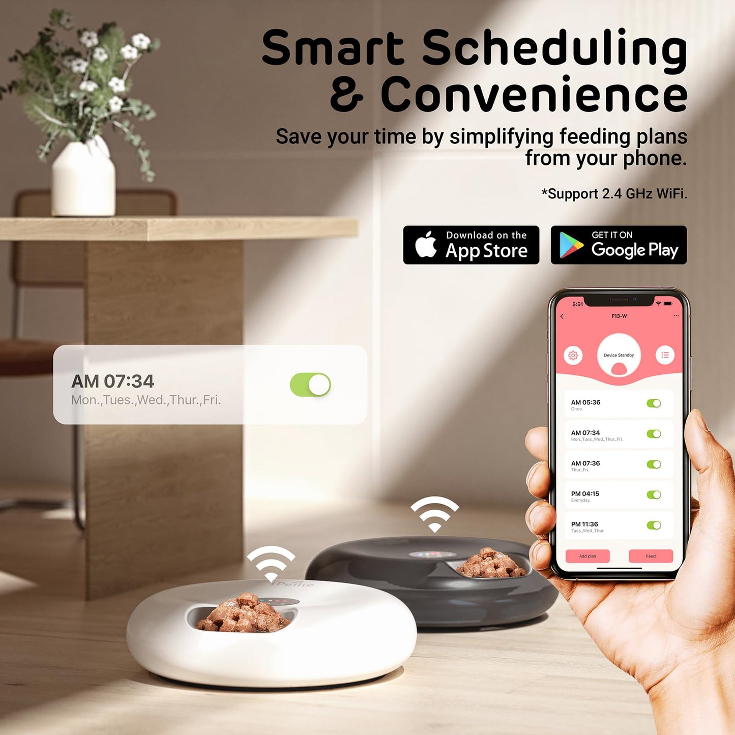 iPettie Donut Frost WiFi 6 Meal Automatic Cat Dispenser with App Control, Dry & Wet Food Automatic Cat Feeder, Smart Dog Feeder with Two Ice Packs, Programmable Timer, Holds 6 x ½ lb. of Food