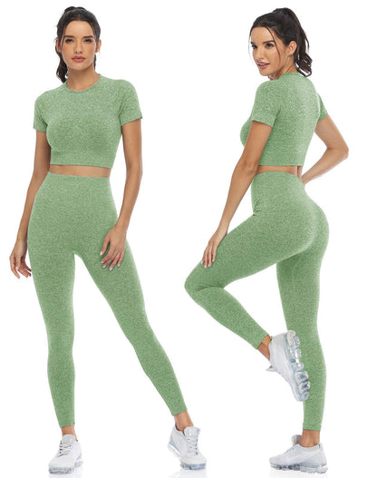 Workout Sets for Women 2 Piece Outfits Cute Gym Athletic Pilates Hiking Clothes Conjunto Deportivo Para Mujer Seamless High Waist Leggings Yoga Crop Tops Two Piece Matching Sports Set (P005L-Avocado)