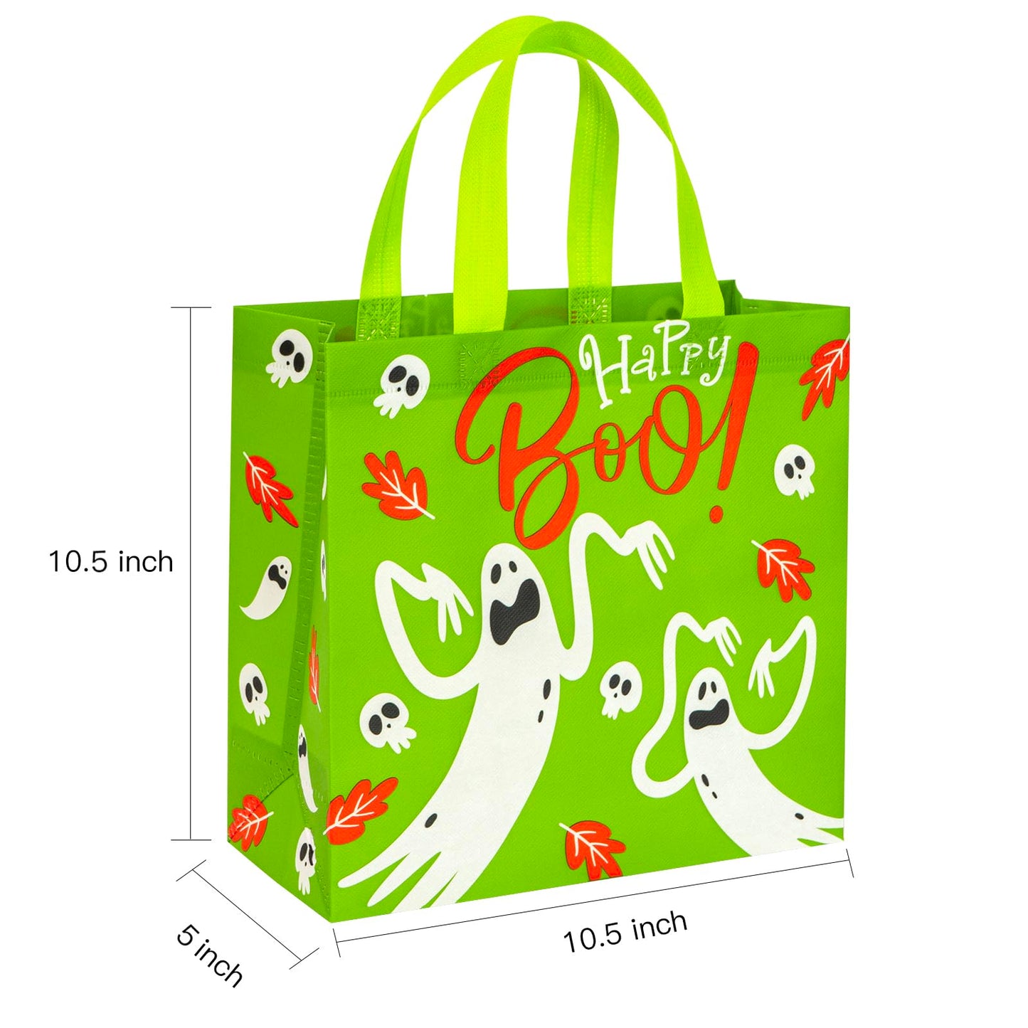 WRAPAHOLIC 12 Pack Halloween Trick or Treat Bags - 10.5 x 5 x 10.5 inch - Ghosts, Bats, Spider Reusable Goodie Treat Bag with Handle for Halloween Party Favors