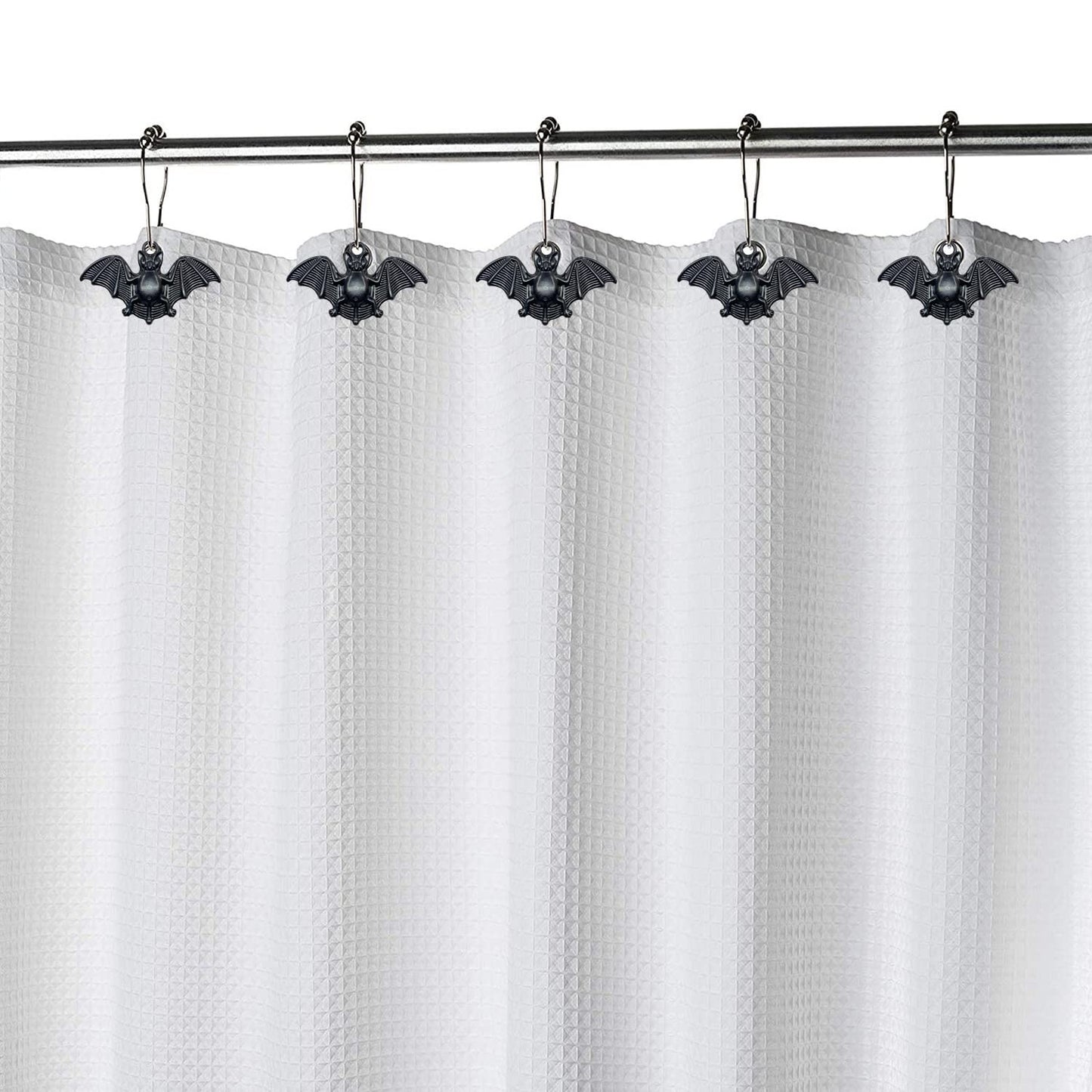 ZILucky Set of 12 Bats Shower Curtain Hooks Rings Halloween Party Supplies Haunted House Decoration Stainless Steel Rustproof (Black-Bat)
