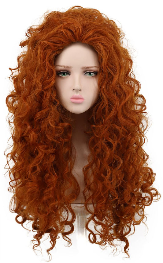 yuehong Womens Long Curly Orange Wig Red Curly Wig Heat Resistant Synthetic Fibers Fluffy Cosplay Costume Hair for Anime Party