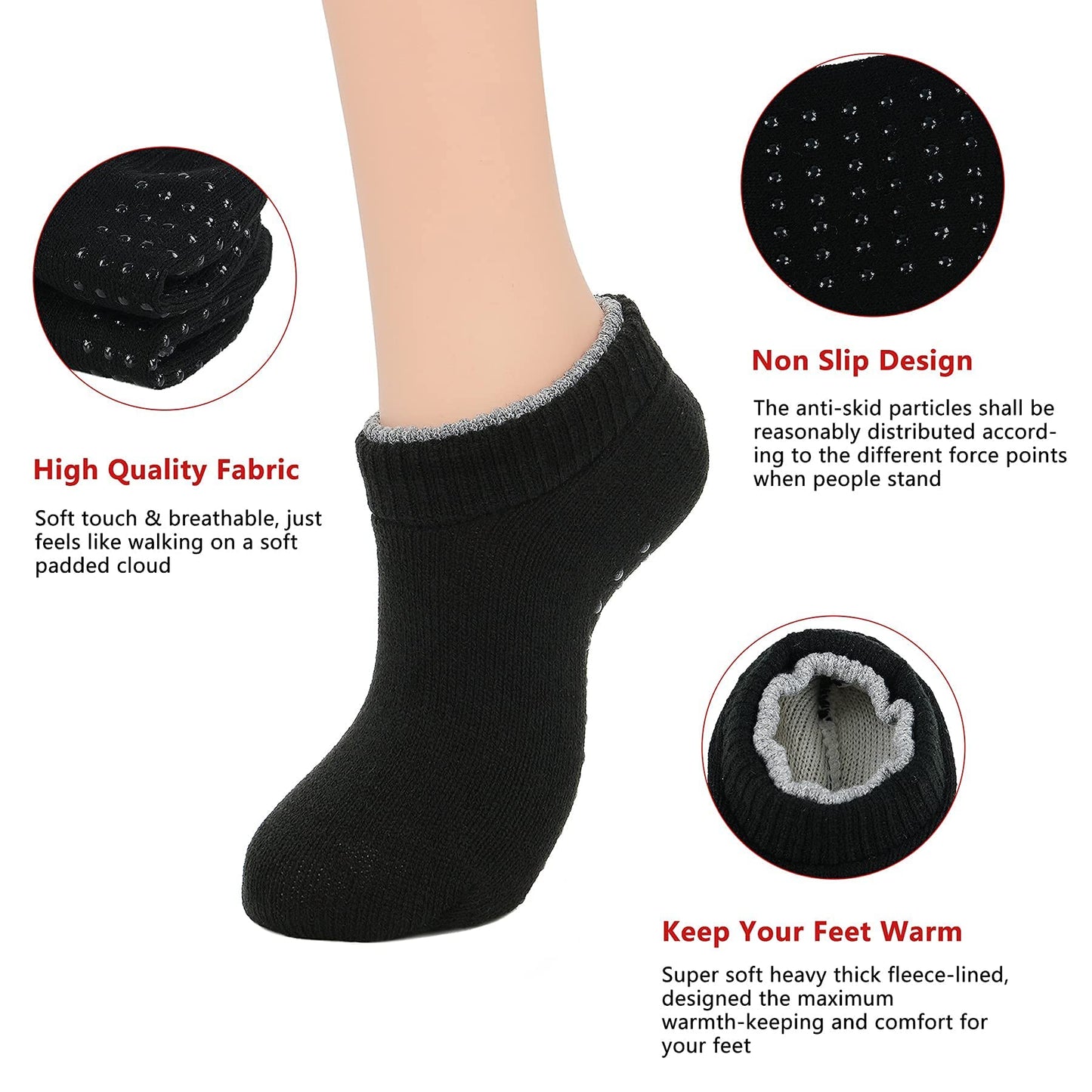 Zando Women's Warm Cozy Ankle Socks - Winter Slipper Socks with Non-Slip Gripper, Fuzzy Thick Socks for Halloween in Orange Bat Design