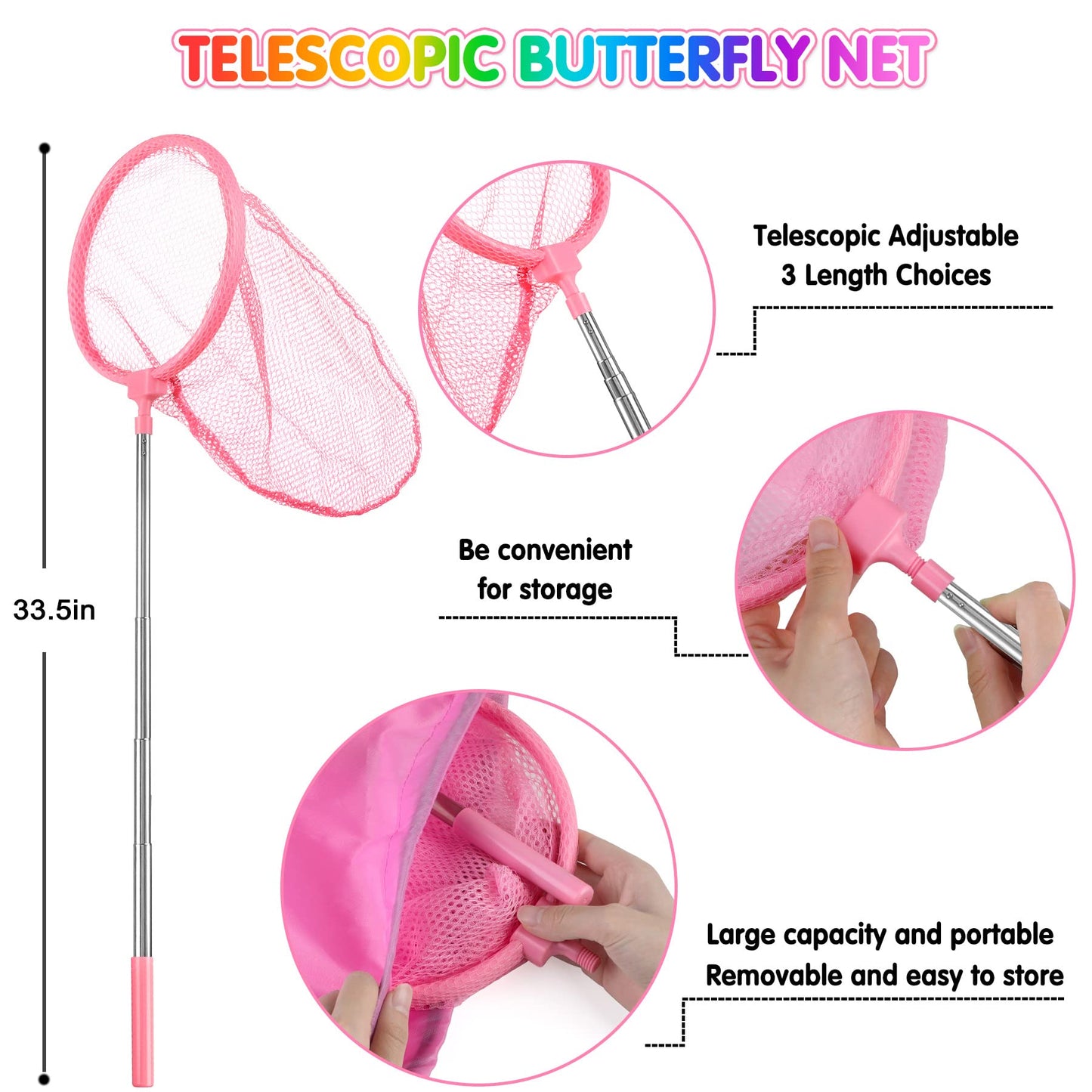 INNOCHEER Kids Explorer Kit & Bug Catcher Kit & Safari Costume Kit, Outdoor Exploration Set with Hat, Vest, Butterfly Net and Bugs Book for Boys Girls 3-12 Years Old (Camouflage Pink)