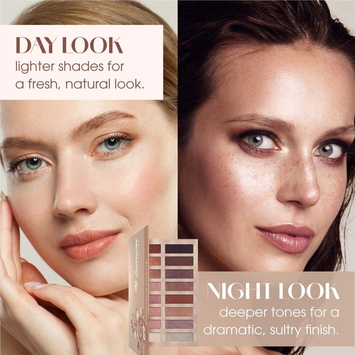 Lamora Eyeshadow Palette Makeup - Eye Makeup Palette with 16 Highly Pigmented Matte & Shimmer Shades - Vegan & Blendable