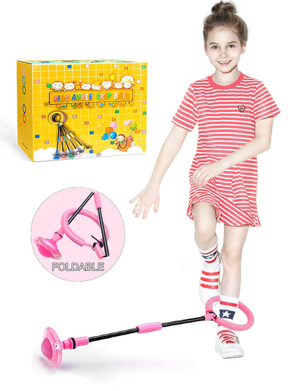 ILNCLUY Foldable Ankle Skip Ball Flashing Jumping Ring Colorful Sports Swing Ball, Fitness Fat Burning Jump Rope Game for Boy and Girl (Pink)