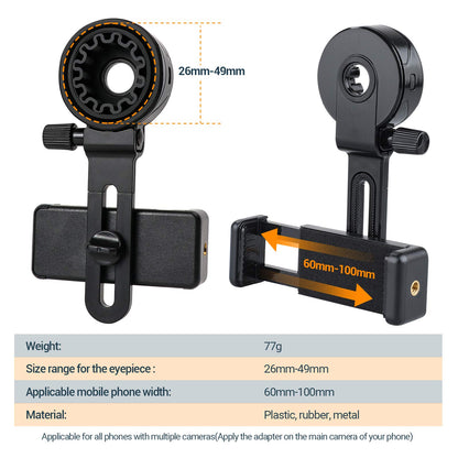 LAKWAR Telescope Phone Adapter, Universal Cell Phone Mount Compatible Binoculars, Monocular, Microscope, Spotting Scope, Telescope, Smartphone Holder Clip Bracket Fits Almost of Mobile Phones
