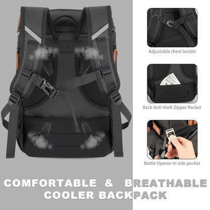 Insulated Cooler Backpack,Bagparkk 33 Cans Multifunctional Double Deck Leakproof Cooler Bag with Sternum Strap,Large Capacity Lightweight Travel Camping Beach Backpack Cooler Ice Chest for Men Women
