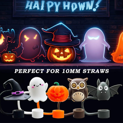 5PCS Halloween Straw Cover Cap for Stanley Cup, Silicone Straw Topper for Stanley 30&40 Oz Tumbler with Handle, 10mm 0.4in Dust-Proof Reusable Straw Tips Lids for Halloween Gifts. (Color 1)