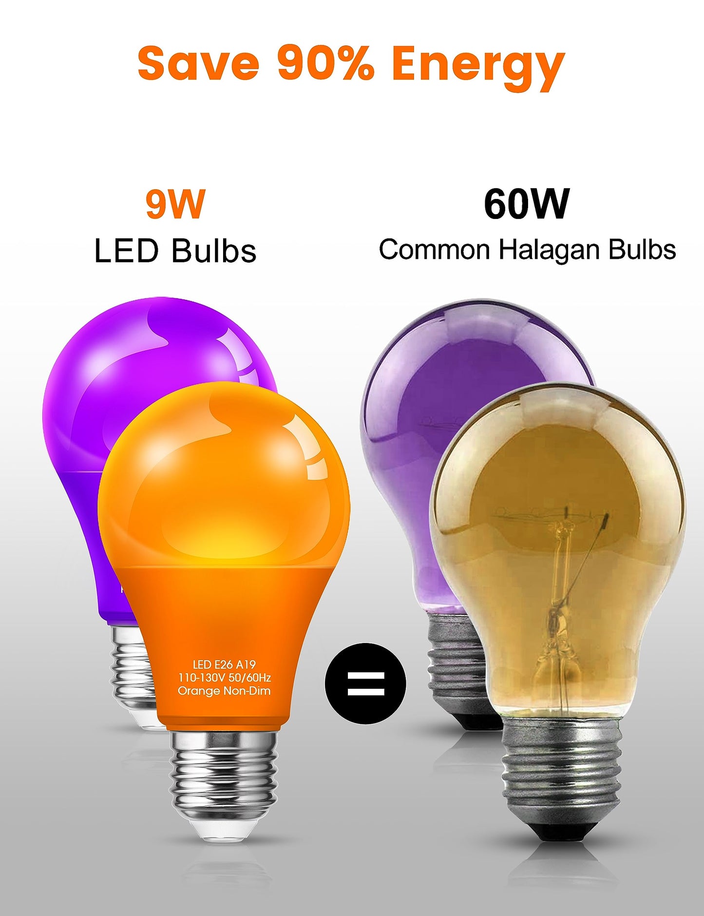 Woxeon Orange Light Bulbs Purple Light Bulbs [4 Pack] - A19 LED Orange Bulb Purple Bulb 9W (60W Equivalent) - E26 Base Outdoor for Halloween Party Porch Holiday Decor