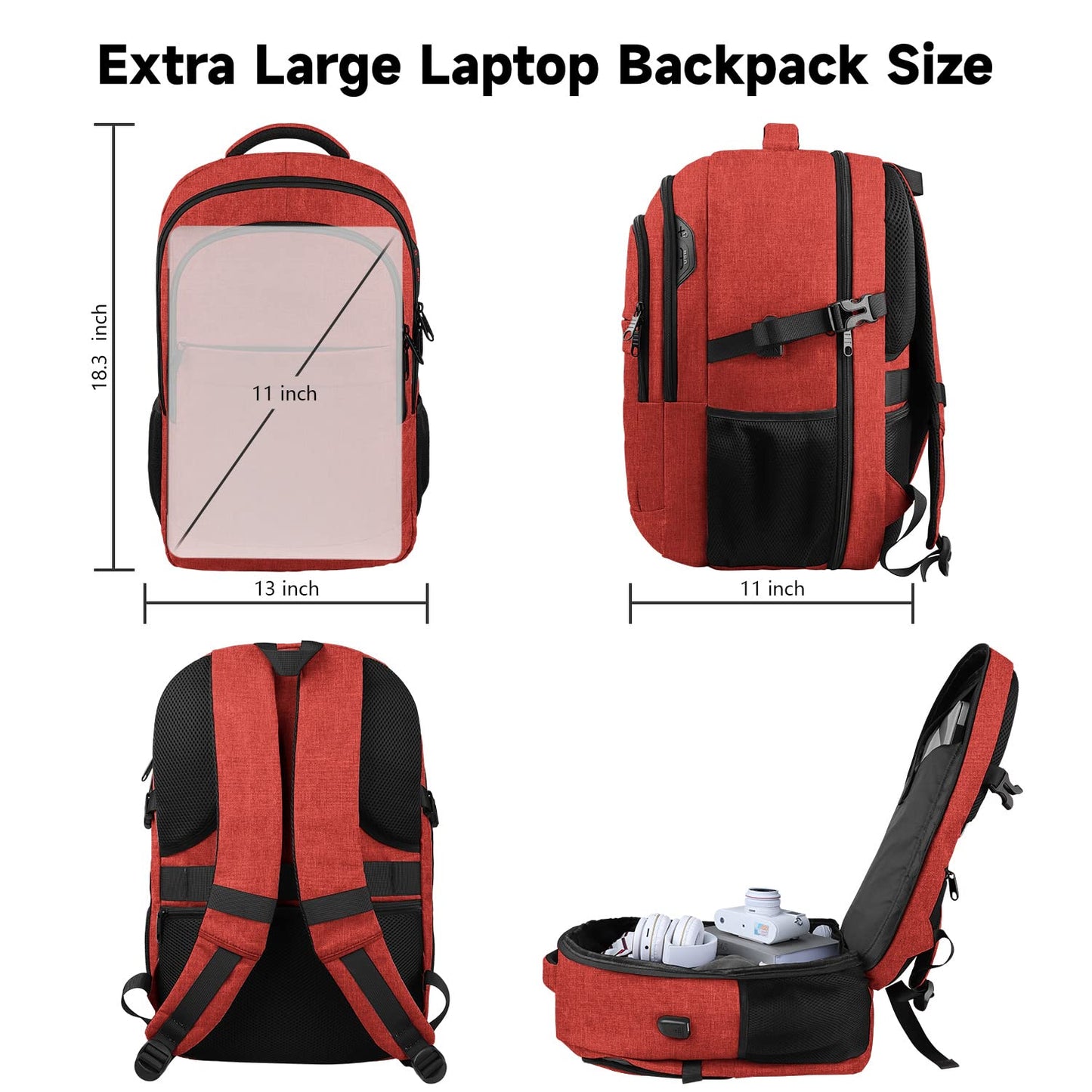 Lapsouno Large Backpack, Travel Laptop Backpack, Carry on Backpack, Sturdy 17 Inch TSA Friendly with USB Port, Water Resistant College School Bag Gifts for Men Women, Wine Red