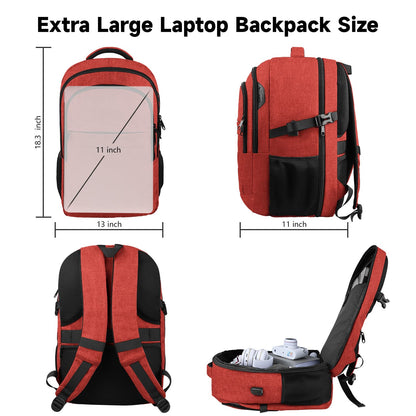 Lapsouno Large Backpack, Travel Laptop Backpack, Carry on Backpack, Sturdy 17 Inch TSA Friendly with USB Port, Water Resistant College School Bag Gifts for Men Women, Wine Red