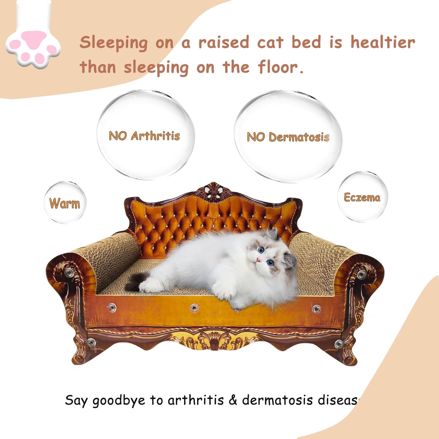 INRLKIT Luxury Cardboard Cat Scratcher Sofa Bed, Couch Shaped Cat Scratching Board, Scratch Lounge with Catnip, Scratcher for Indoor Cats(Brown)