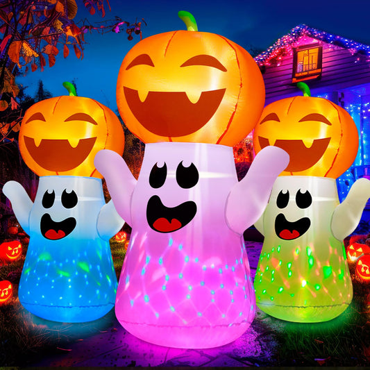 zukakii 5FT Halloween Inflatables Pumpkin Ghost Built-in 3-Pattern Colorful Flashing Light, Cute Halloween Blow Up Yard Decorations for Indoor Outdoor Home/Holiday/Party/Yard/Lawn (1PCS)