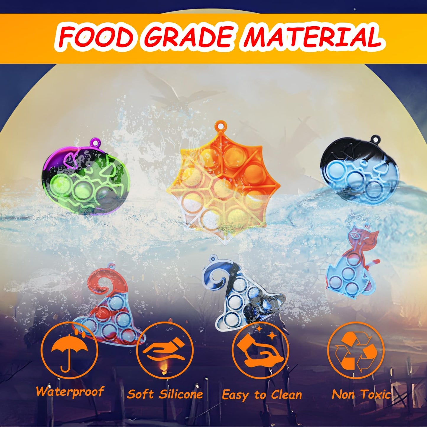 ZEAYOU 80Pcs Halloween Party Favors for Kids, Halloween Fidgets Toys with Mini Pop Keychain, Halloween Fidget Sensory Pop Toys, Classroom Prizes Box, Treasure Chest Treat Bags Gifts, Stress Relief