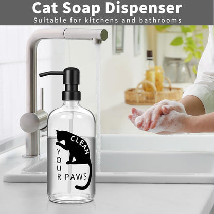 zuxzmj Black Cat Soap Dispenser 17 oz Clear Glass Hand Soap Bottle with 304 Stainless Steel Pump for Bathroom or Kitchen Countertop Cat Lover Gift Idea