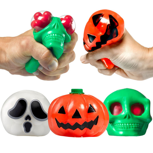 YoYa Toys Spooky DNA Stress Balls (3 Pack) - Halloween Squishy Gift - Pumpkin, Ghost, Skull Squeeze Balls for Kids and Adults - Sensory Fidget Toy - Promote Anxiety, Stress Relief, Calm Focus and Play