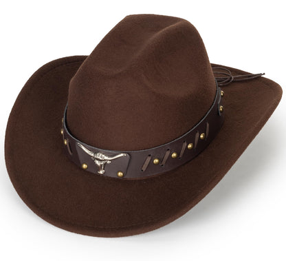Womens Western-Cowboy-Hats Classic Felt-Hats - Rodeo Wide-Brim-Cowgirl Jazz-Hat with Buckle Belt(Lagre)