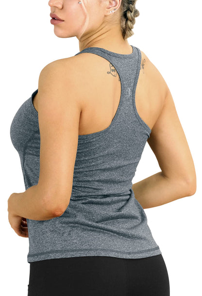 icyzone Workout Tank Tops for Women - Racerback Athletic Yoga Tops, Running Exercise Gym Shirts (M, Navy)