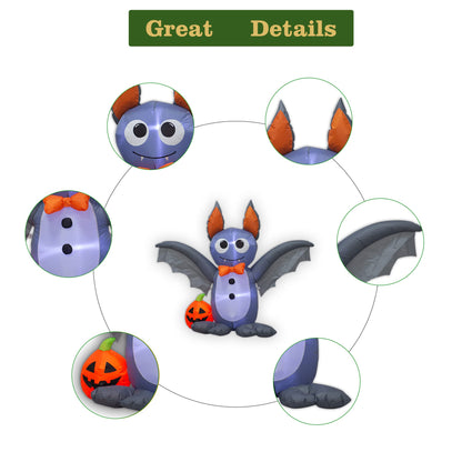 Ycolnaefllr 4 Foot Long Lighted Halloween Inflatable Bat & Pumpkin LED Lights Decor Outdoor Indoor Holiday Decorations, Blow up Lighted Yard Decor, Giant Lawn Inflatables Home Family Outside