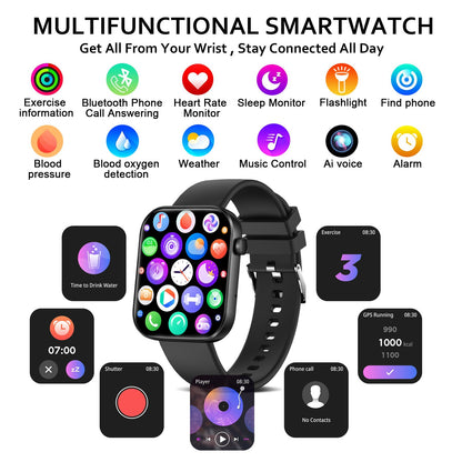 LOJUSIMEH Smart Watch(Answer/Make Call), 1.96" Smart Watch for Men Women IP68 Waterproof, Smartwatch for Android iOS with 100+ Sport Modes, Fitness Tracker, Heart Rate Sleep Monitor, AI Voice