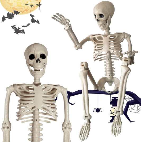 3ft Posable Skeleton Halloween Decor – Life Size Skeleton with Movable Joints - Durable 36" Skeleton for Indoor Outdoor Yard Porch House & Halloween Party Decorations