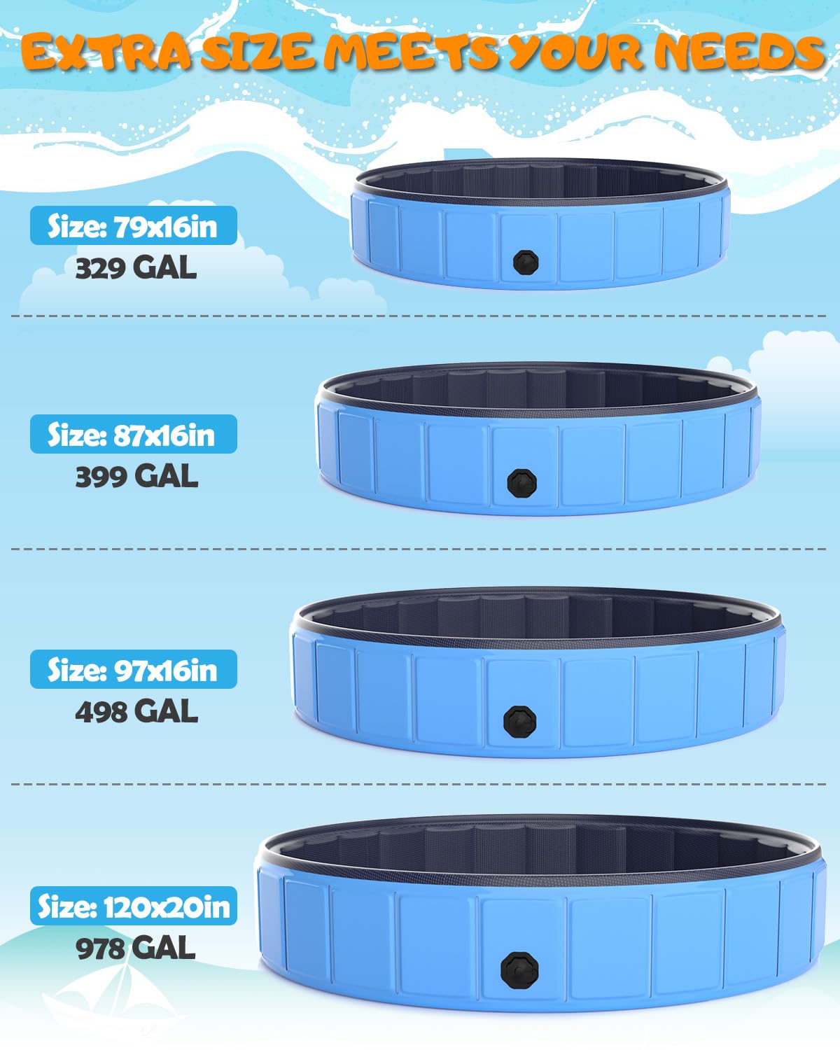 Instraella 120x20'' Extra Large Dog Pool Foldable Plastic Bathtub for Large Dogs,1mm Durable and Collapsible Pet Bathing Tub Portable Outside Swimming Pool for Kiddie and Dogs