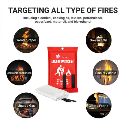 Lancryen 2025 Emergency Fire Blanket, Fire Extinguisher Blanket, Fire Suppression Blanket, Flame Retardant Towel Fire Safety Cloth for Home, Kitchen, School, Grill, Car, Office, Warehouse(40” x 40”)