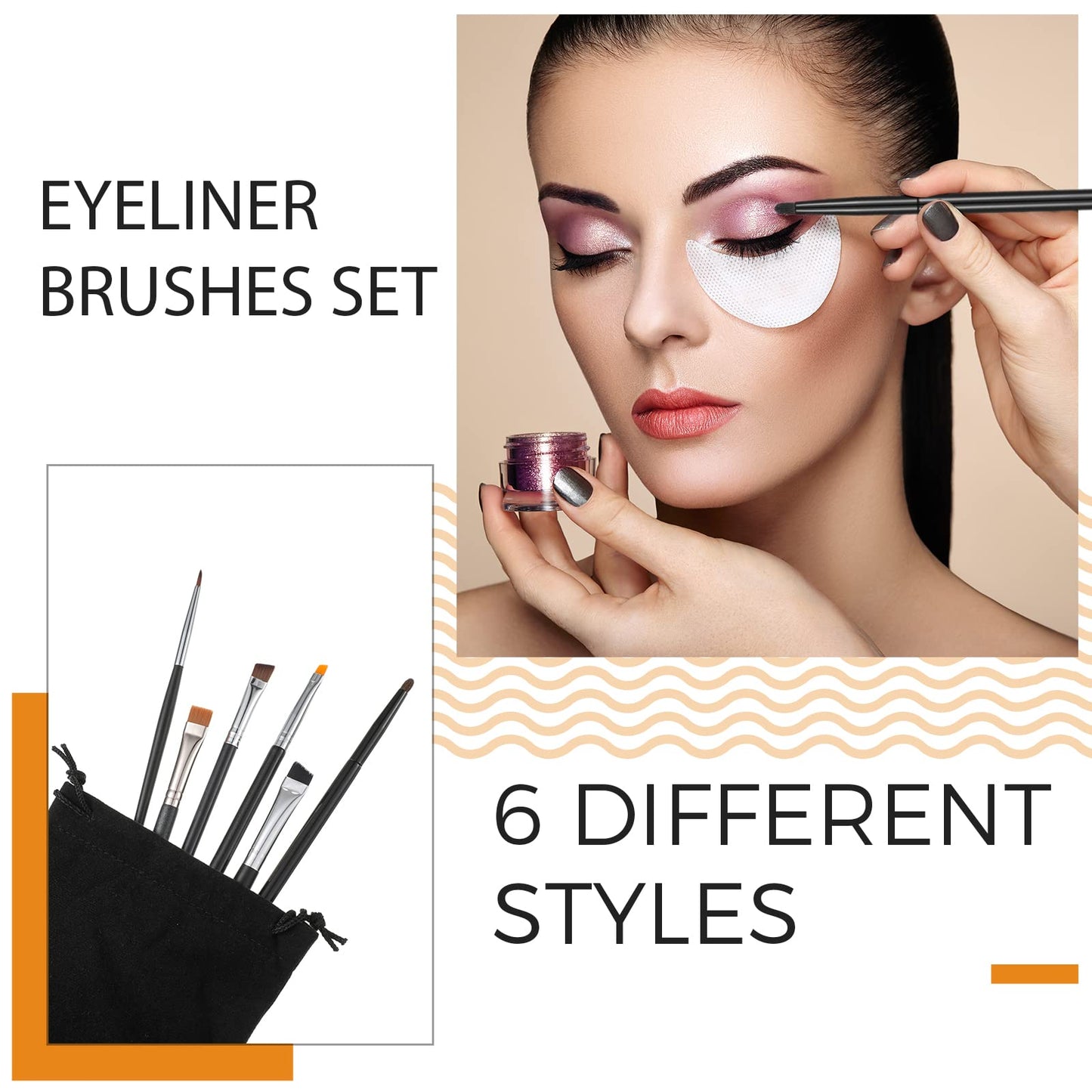 Zopeal 6 Pieces Eyebrow Brush Set Makeup Brush Set Flat Eyeliner Thin Angled Comb Firm Brow Eye Shadow Eyeliner Black Duo Spoolie for Eye Makeup