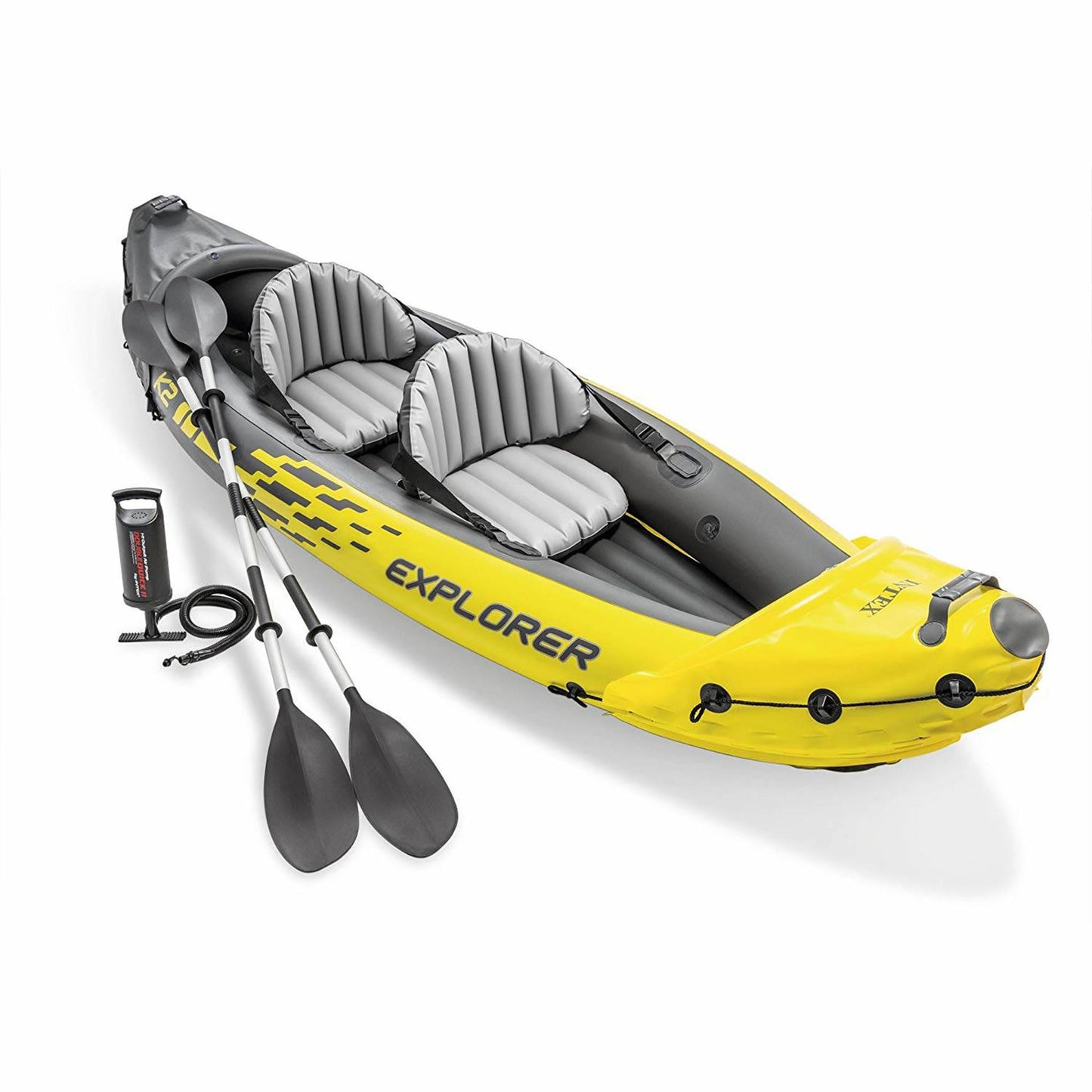 Intex 2-Person Inflatable Kayak Set w/ Pump, Aluminum Oars, Adjustable Seats, Explorer K2 - Tandem Blow-up Raft for Adults, Great for Lakes or Rivers